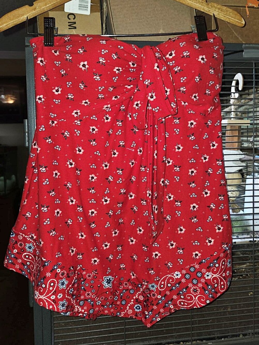 Red Floral Strapless Romper with Paisley Border Trim - Women's Size Large (11-13